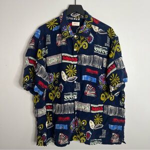 Brioni Hawaiian Short Sleeve Button Down Shirt Mens Boxy XXL Blue Made In Italy